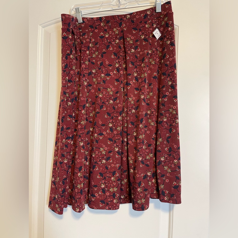 LuLaRoe “Monroe” skirt. Burgundy with navy floral. Has pockets!